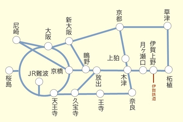 JR西日本「京都・伊賀 お茶と忍びの里 タイムトラベルパス」の乗り放題範囲