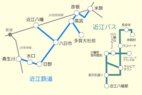 JR西日本「鉄道版ビワイチパス」の近江鉄道、近江バスの乗り放題範囲